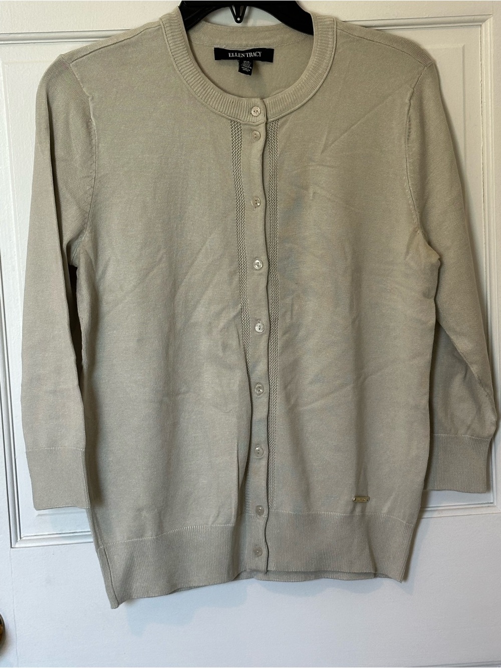 Ellen Tracy Women's Cream Button-Front Cardigan Sweater 3/4 Sleeves